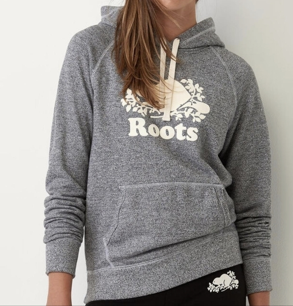 Roots women's salt and pepper string hoodie size S